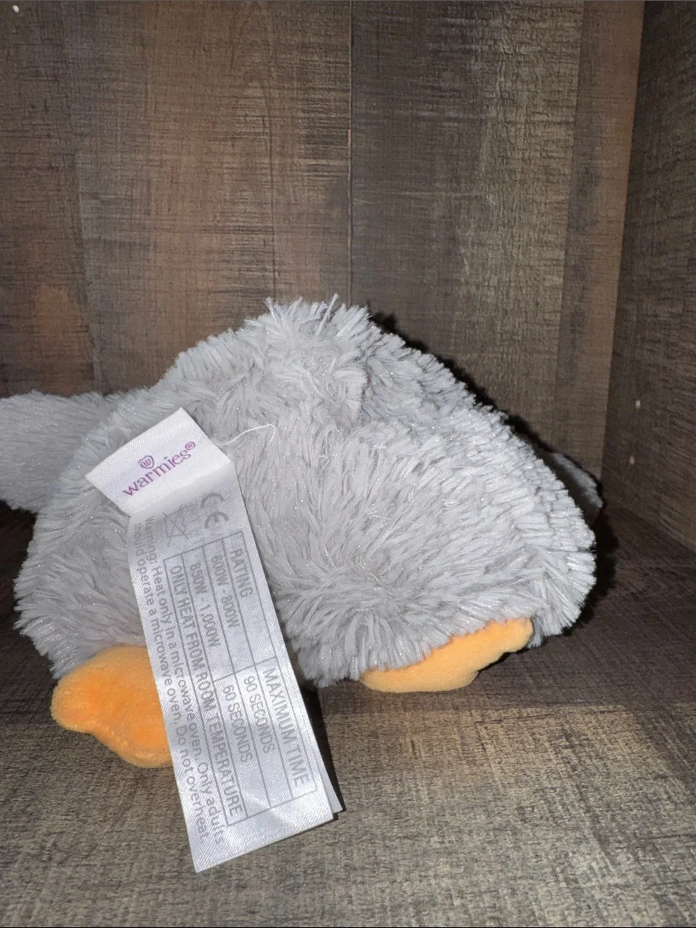 Warmies Grey Plush Penguin Toy with Orange Beak & Feet